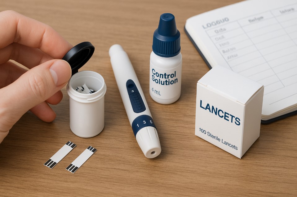 Alat pendukung pengukuran dengan glucometer