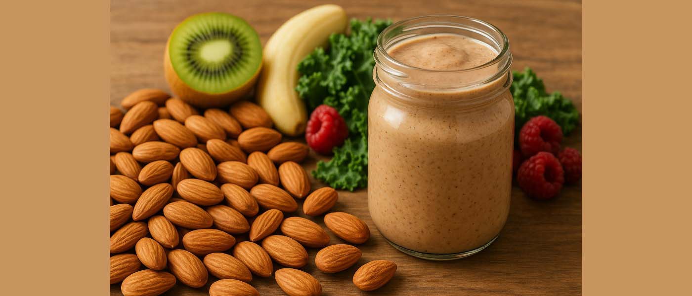 Almond mentah untuk smoothie dan makanan mentah