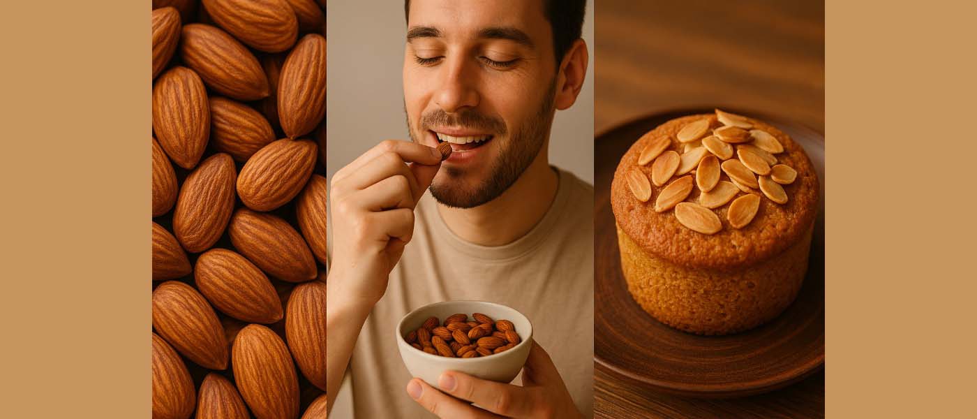 Almond panggang sebagai camilan dan topping