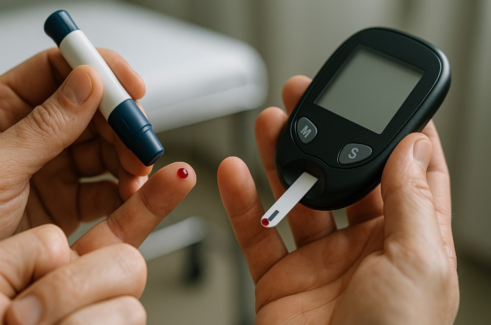 Proses pengukuran gula darah dengan glucometer