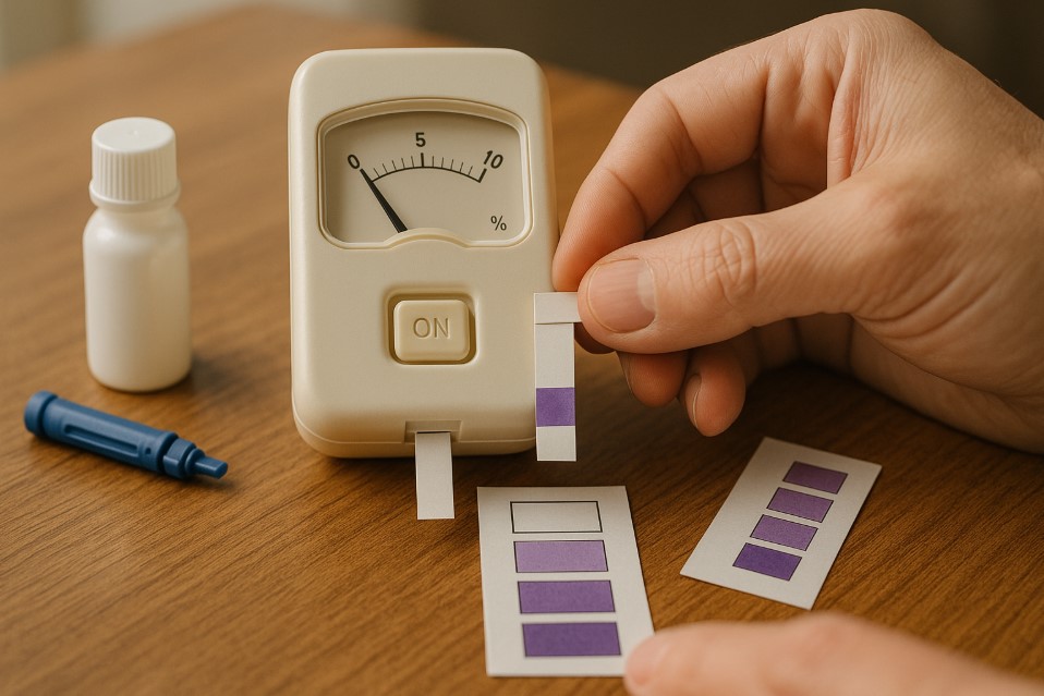 Glucometer manual tradisional dengan pembacaan visual