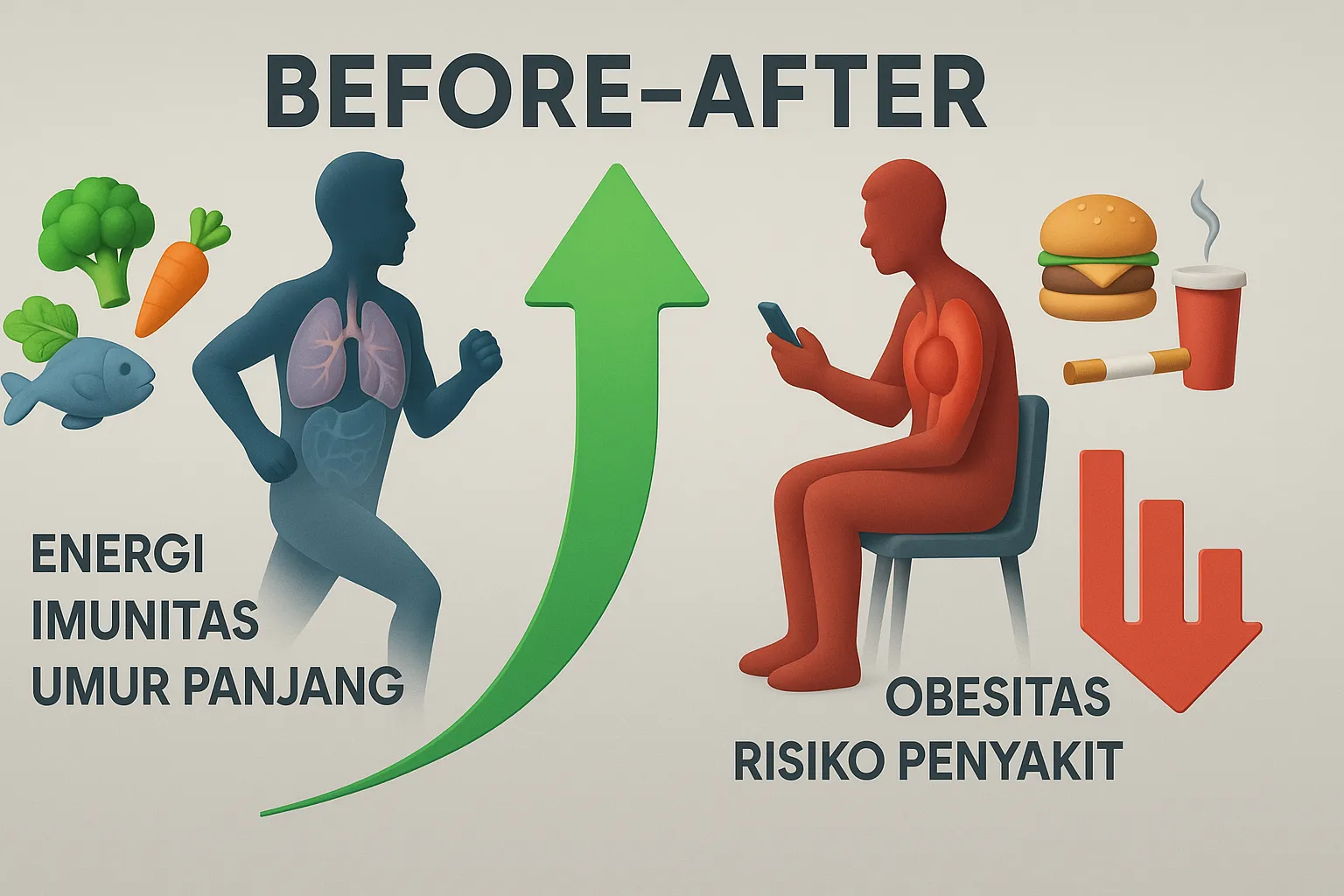 Infografis perbandingan gaya hidup sehat vs tidak sehat