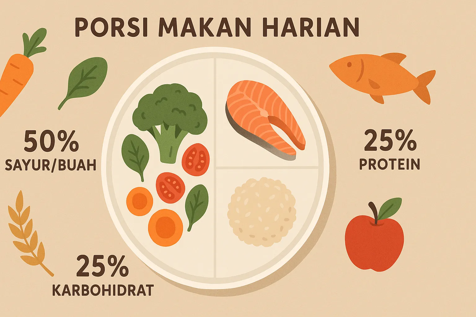 Infografis porsi makan ideal sehari dengan komposisi gizi seimbang
