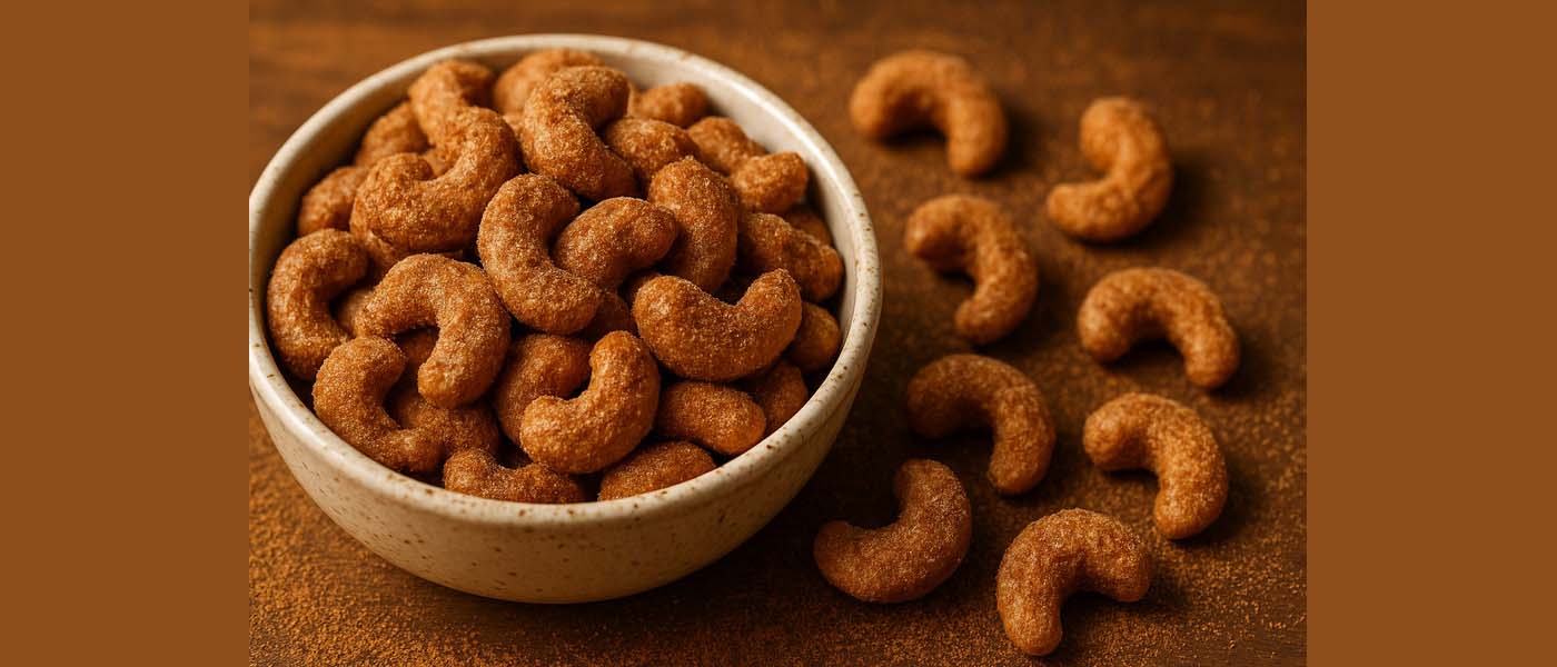 Kacang mete manis dengan taburan kayu manis