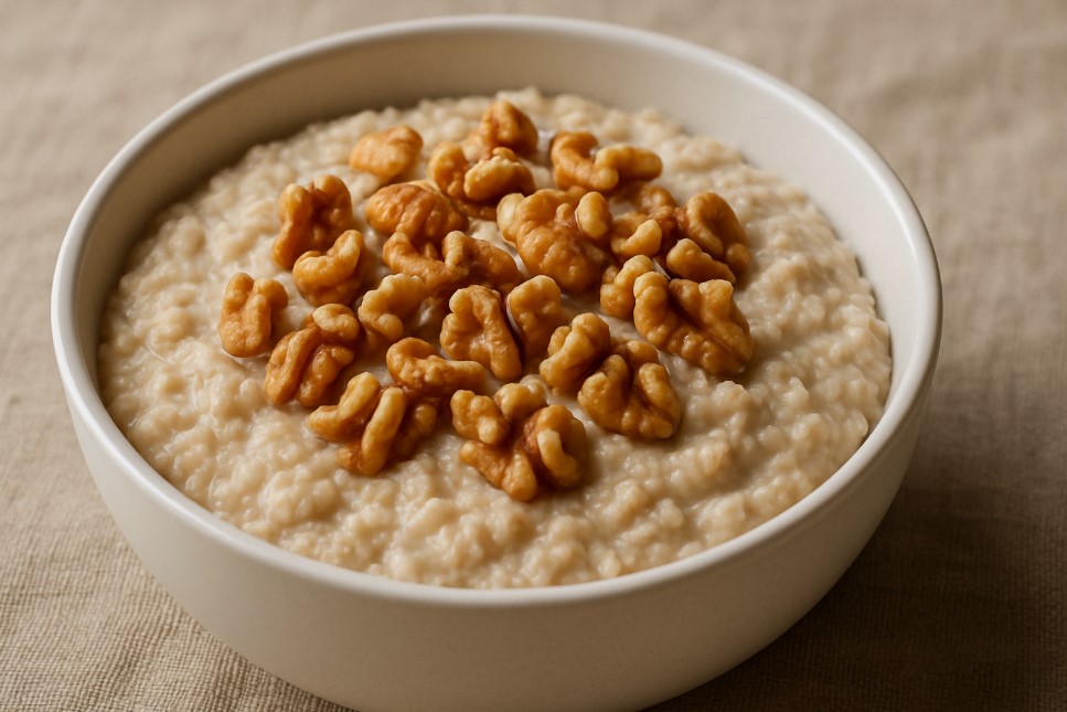 Oatmeal dengan topping kacang walnut