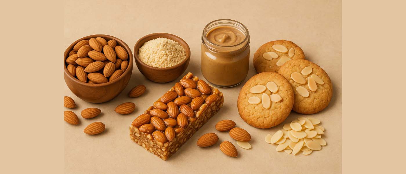 Berbagai bentuk olahan almond