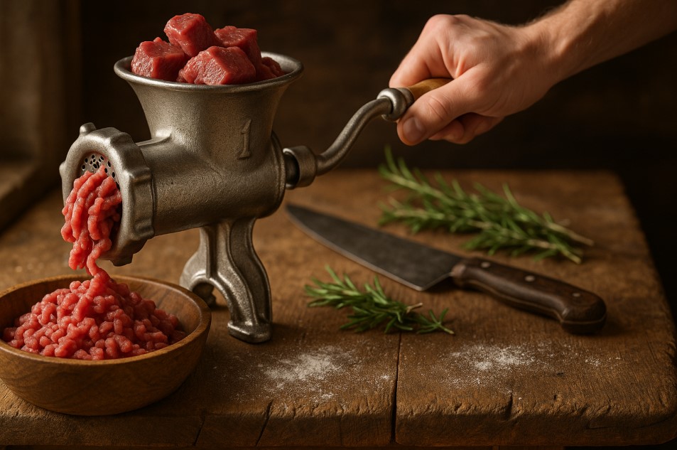 Penggiling daging manual dengan handle putar