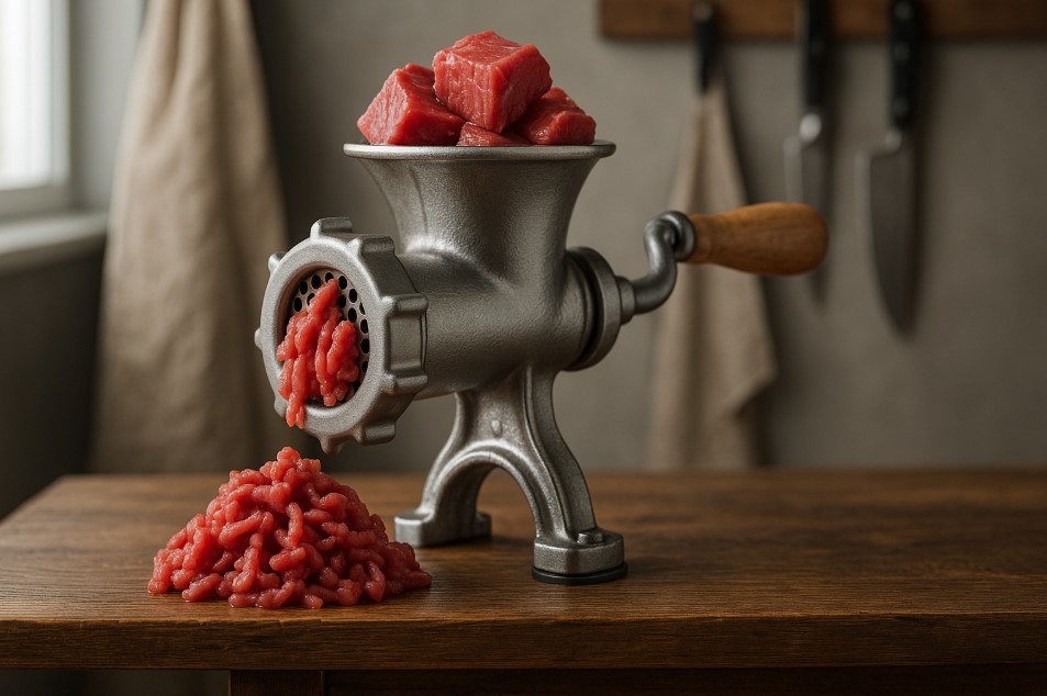 Penggiling daging manual dengan pegangan tangan