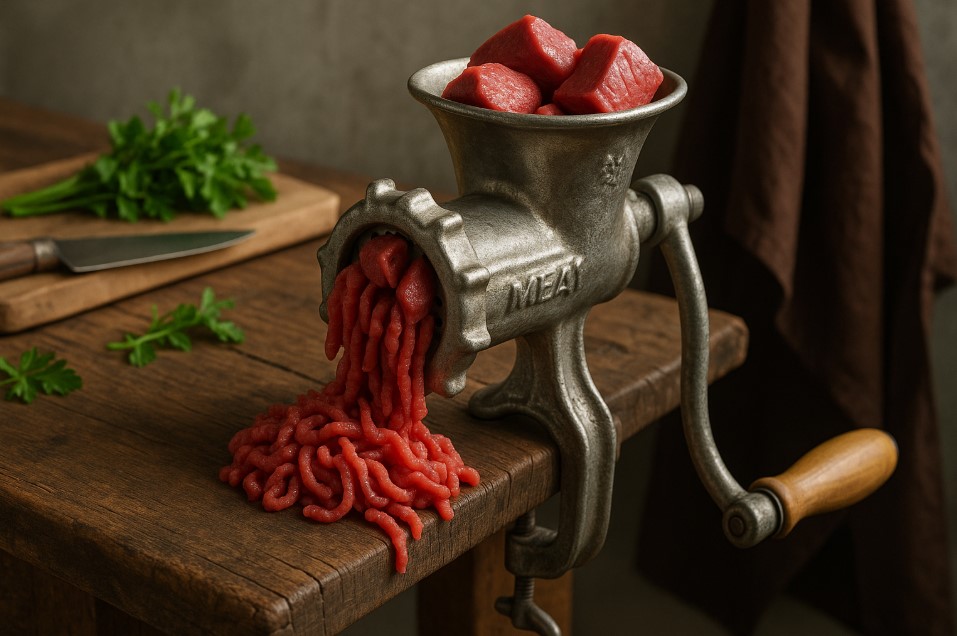 Penggiling daging manual dengan engkol
