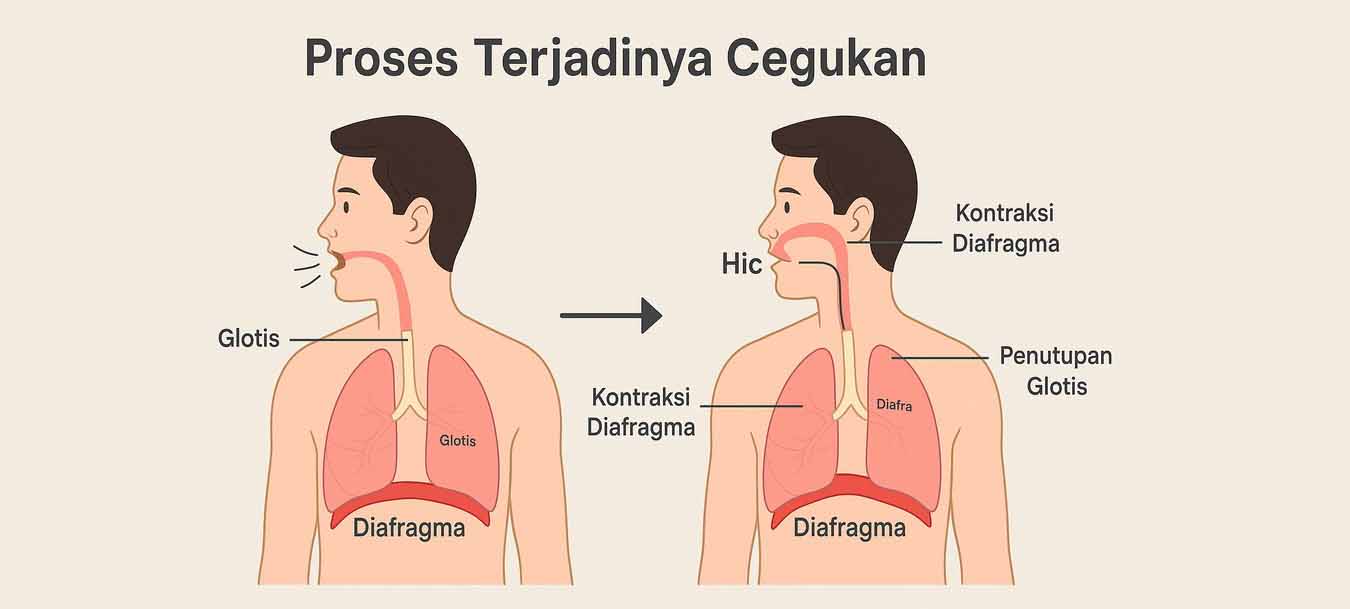 Ilustrasi proses terjadinya cegukan pada manusia