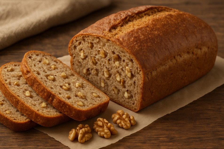 Roti gandum dengan potongan kacang walnut
