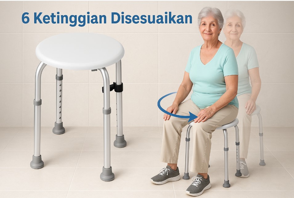 Shower Chair Tanpa Sandaran Aluminium dengan Pegangan
