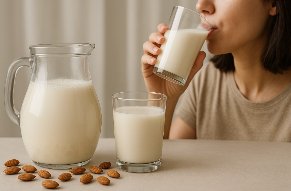 Susu almond buatan rumah yang segar