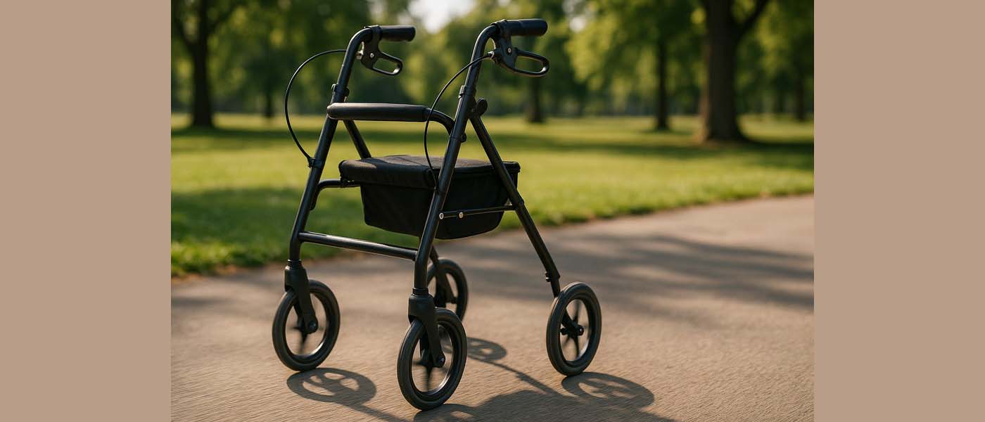 Walker dengan dua roda depan dan penyangga belakang