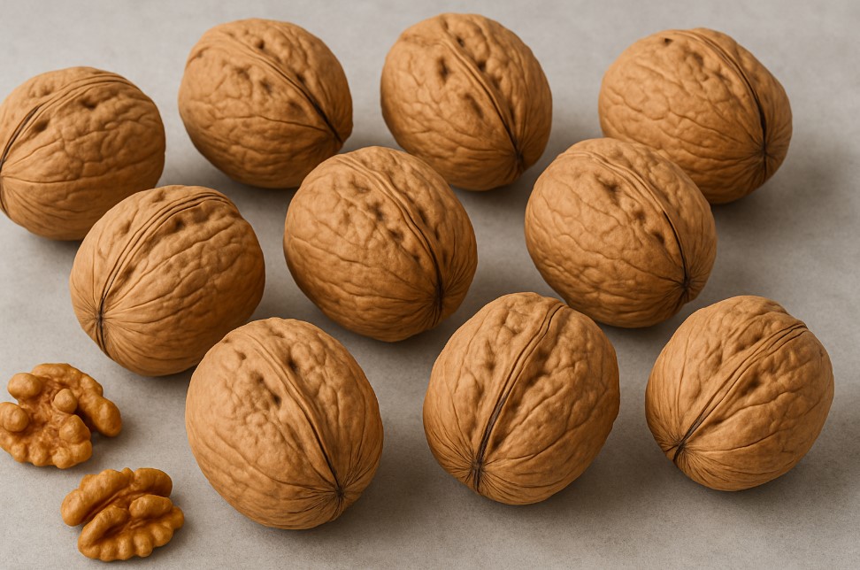 Walnut mentah masih dengan cangkangnya