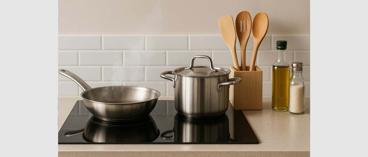 Zona memasak dengan kompor dan peralatan masak